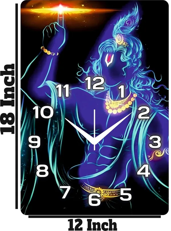 Multicolour_Krishna_New_God_Wood_Wall_Clock_Without_Glass_Matt_Lamition_Size_12_X18_Inch...Look_Awesome_At_Home/Ofiice_Etc._New