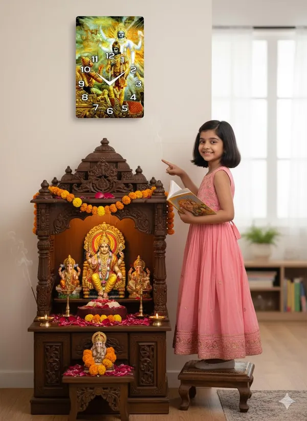 Multicolour_Bhagavad_Gita_Mdf_Wooden_Wall_Clock_|_12_X_18_Inch_Krishna_&_Arjuna_Religious_Decorative_Clock_For_Home,_Temple,_Office_&_Gifting