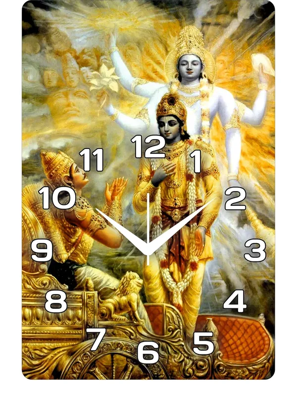 Multicolour_Bhagavad_Gita_Mdf_Wooden_Wall_Clock_|_12_X_18_Inch_Krishna_&_Arjuna_Religious_Decorative_Clock_For_Home,_Temple,_Office_&_Gifting