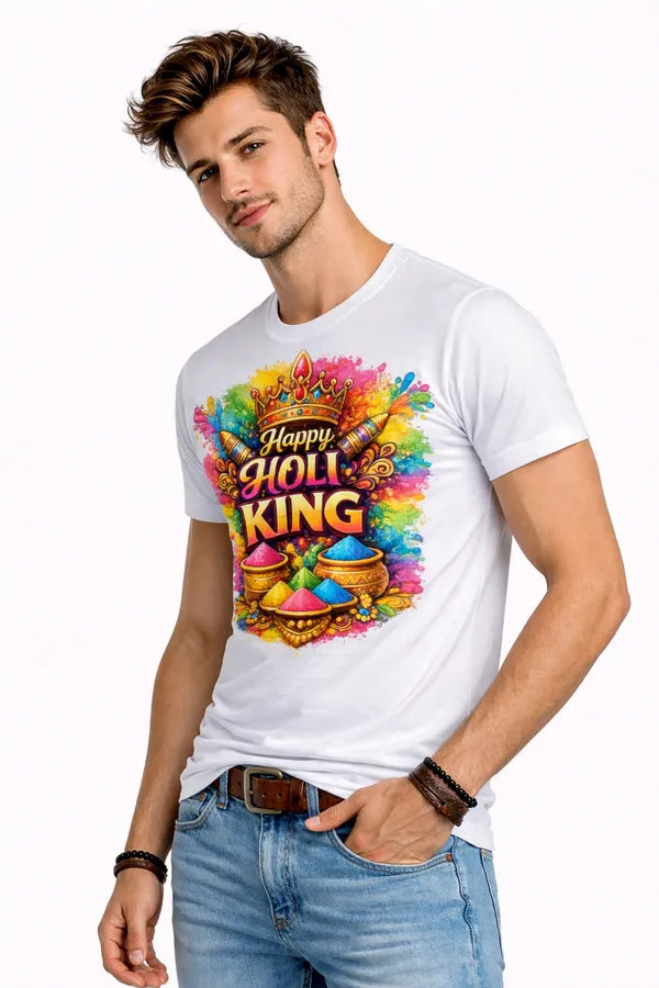 Happy_Holi_King_Printed_White_T-Shirt_for_Men_–_Festival_Special_Graphic_Tee_UNISEX