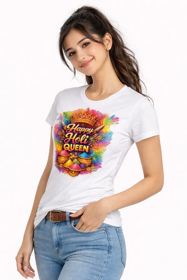 Happy_Holi_Queen_Women’s_White_T-Shirt_–_Holi_Festival_Special_Graphic_Tee_UNISEX