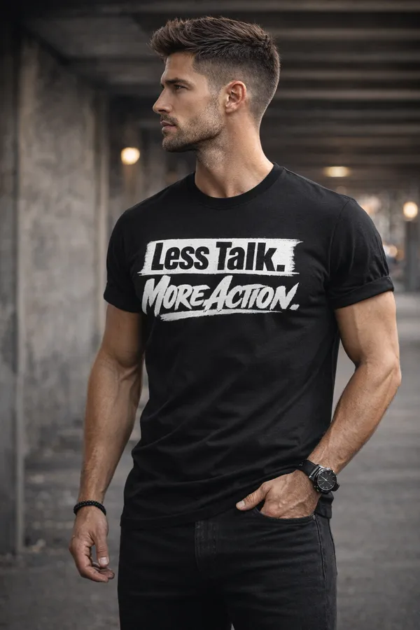 Less_Talk_More_Action_Inspirational_Quote_Printed_Black_T-Shirt