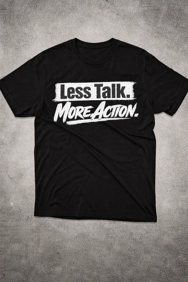 Less_Talk_More_Action_Inspirational_Quote_Printed_Black_T-Shirt