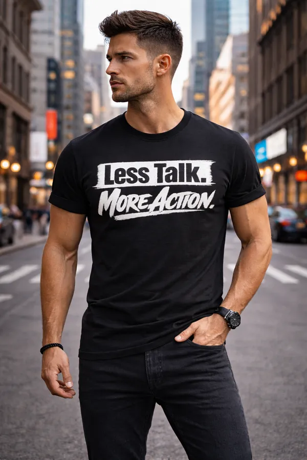 Less_Talk_More_Action_Inspirational_Quote_Printed_Black_T-Shirt