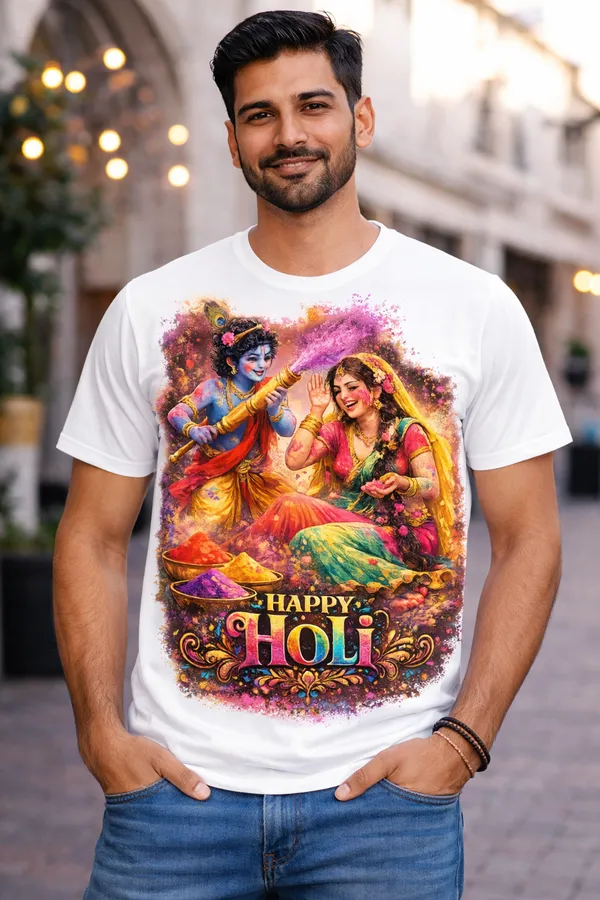 Babawill_Radha_Krishna_Colorful_Holi_Art_Unisex_T-Shirt