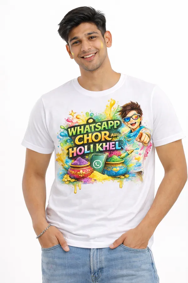 WhatsApp_Chor_Aur_Holi_Khel_Unisex_Polycotton_T-Shirt_–_Holi_Special