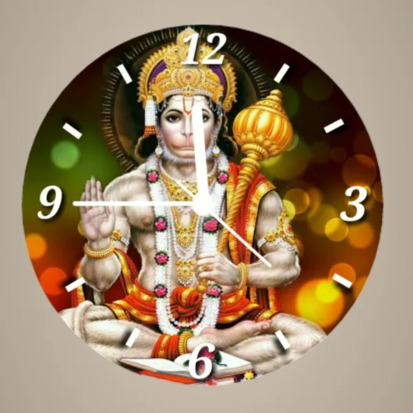 Multicolour_Hanuman_Ji_Round_Mdf_Wooden_Wall_Clock_Without_Glass_(28_Cm_X_28_Cm_X_1.5_Cm)