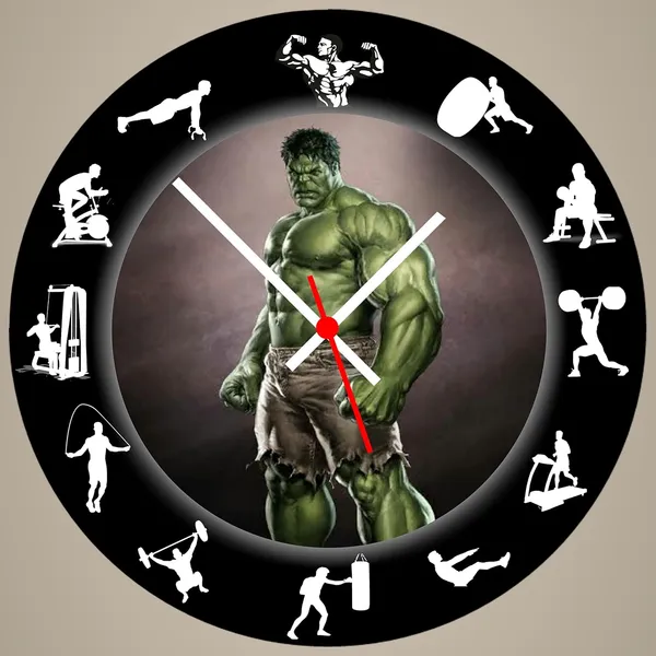 Multicolour_Hulk_Gym_Round_Mdf_Wooden_Wall_Clock_Without_Glass_(28_Cm_X_28_Cm_X_1.5_Cm)_11_Inch