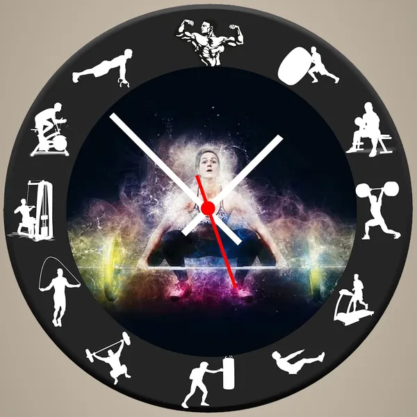 Multicolour_Women'S_Gym_Round_Mdf_Wooden_Wall_Clock_Without_Glass_(28_Cm_X_28_Cm_X_1.5_Cm)