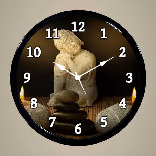 Multicolour_Buddha_Candles_Abs_Plastic_Wall_Clock_Diwali_Gifts_With_Glass_In_Front_28X28X6_Cm