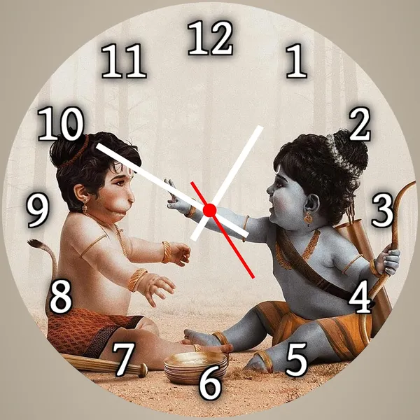 Multicolour_Ram_&_Hanuman_Jodi_Round_Mdf_Wooden_Wall_Clock_Without_Glass_(28_Cm_X_28_Cm_X_1.5_Cm)