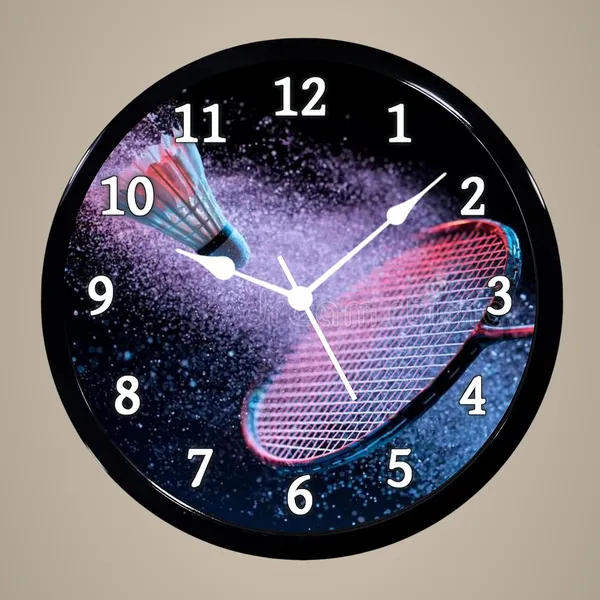 Multicolour_Badminton_Abs_Plastic_Wall_Clock_With_Glass_In_Front_28_X_28_X_6_Cm