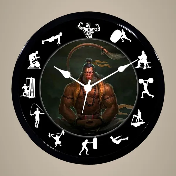 Multicolour_Hanuman_Ji_Ji_Gym_Design_Abs_Plastic_Wall_Clock_With_Glass_In_Front_28_X_28_X_6_Cm_New_Clock