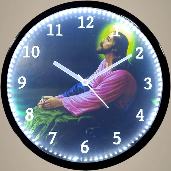 White_Black_Jesus_Led_Light_Abs_Plastic_Wall_Clock_With_Glass_In_Front