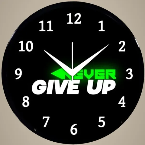 Multicolour_Round_Wall_Clock_Never_Give_Up_26_X_26_X_6_Cm,_Abs_Plastic_Frame_With_Glass_Front_Modern_Decorative_Clock_For_Home,_Office,_Living_Room