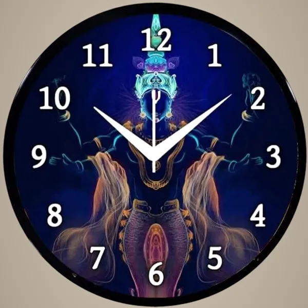 Multicolour_Round_Wall_Clock_Vishnu_Ji_26_X_26_X_6_Cm,_Abs_Plastic_Frame_With_Glass_Front_Modern_Decorative_Clock_For_Home,_Office,_Living_Room