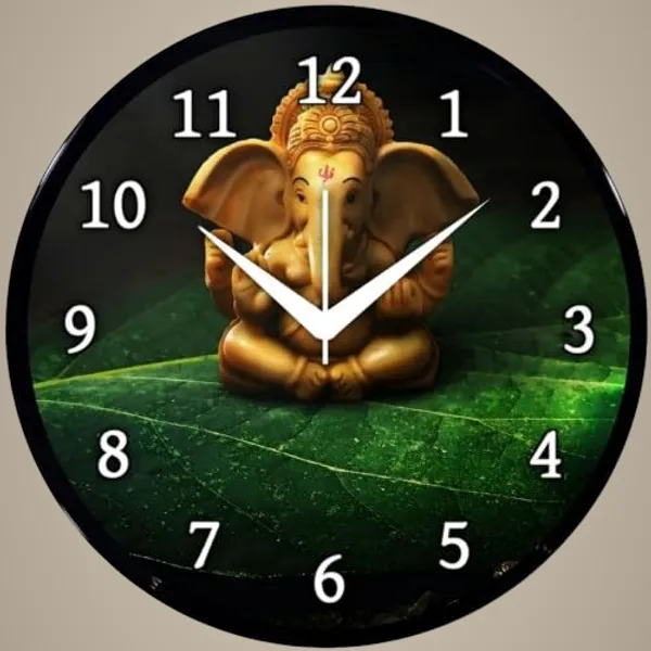 Multicolour_Round_Wall_Clock_Ganesh_Ji_26_X_26_X_6_Cm,_Abs_Plastic_Frame_With_Glass_Front_Modern_Decorative_Clock_For_Home,_Office,_Living_Room