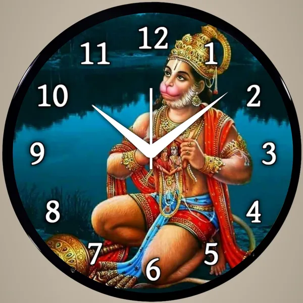 Multicolour_Round_Wall_Clock_Hanuman_Ji_26_X_26_X_6_Cm,_Abs_Plastic_Frame_With_Glass_Front_Modern_Decorative_Clock_For_Home,_Office,_Living_Room