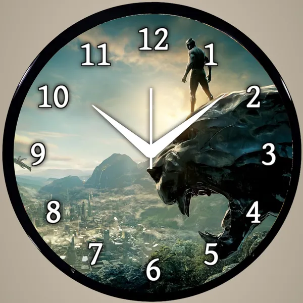 Multicolour_Round_Wall_Clock_Black_Panther_Ji_26_X_26_X_6_Cm,_Abs_Plastic_Frame_With_Glass_Front_Modern_Decorative_Clock_For_Home,_Office,_Living_Room