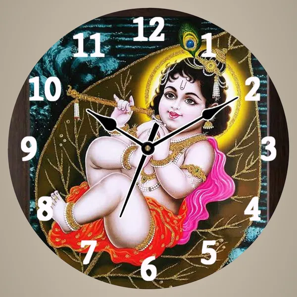 Multicolour_Bal_Krishna_Round_Mdf_Wooden_Wall_Clock_|_Without_Glass_Decorative_Analog_Wall_Clock_For_Home,_Living_Room,_Bedroom_&_Office_|_Traditional_Indian_Wall_Decor,_(28_X_28_X_1.5_Cm)