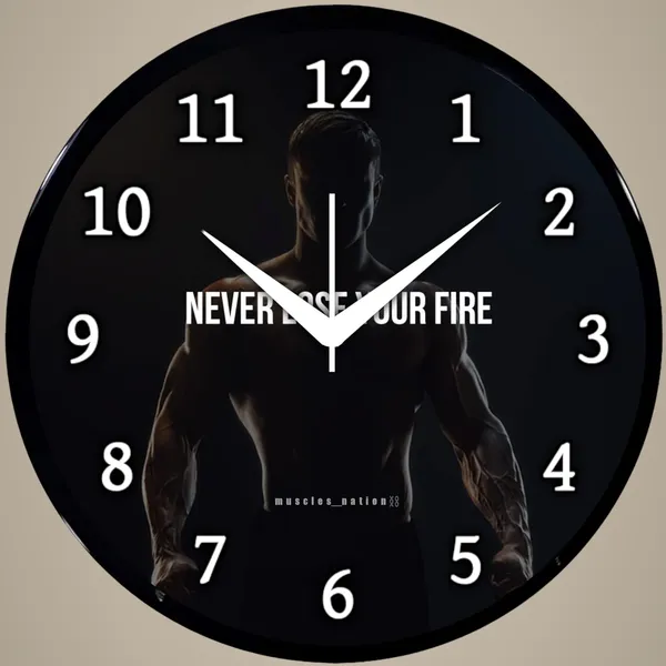 Multicolour_Never_Lose_Your_Fire_Motivational_Wall_Clock_|_Round_Analog_Decorative_Clock_With_Abs_Plastic_Frame_&_Glass_Front_|_Home,_Bedroom,_Living_Room_&_Office_(26_X_26_X_6_Cm)