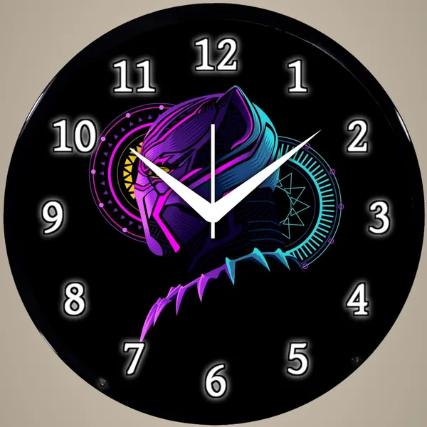 Multicolour_Black_Pnther_Theme_Wall_Clock_|_Round_Analog_Decorative_Clock_With_Abs_Plastic_Frame_&_Glass_Front_|_Stylish_Wall_Decor_For_Home,_Bedroom,_Living_Room_&_Office_(26_X_26_X_6_Cm)