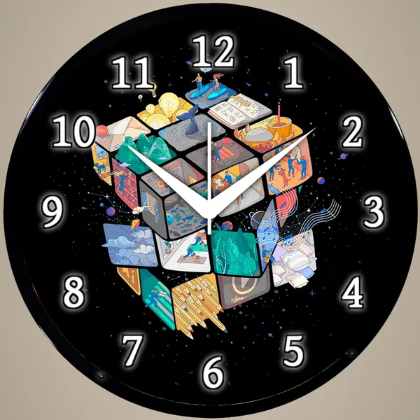Multicolour_Creative_Rubik_Cube_Theme_Round_Wall_Clock_|_26_X_26_X_6_Cm_|_Abs_Plastic_Frame_With_Glass_Front_|_Modern_Decorative_Clock_For_Home,_Bedroom,_Living_Room_&_Office