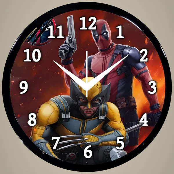 Multicolour_Red_Dedpolcartoon2_Wall_Clock_28_X_28_X_6_Cm_-_Superhero_Face_Design_Round_Clock_For_Kids_Room,_Bedroom_&_Home_Decor