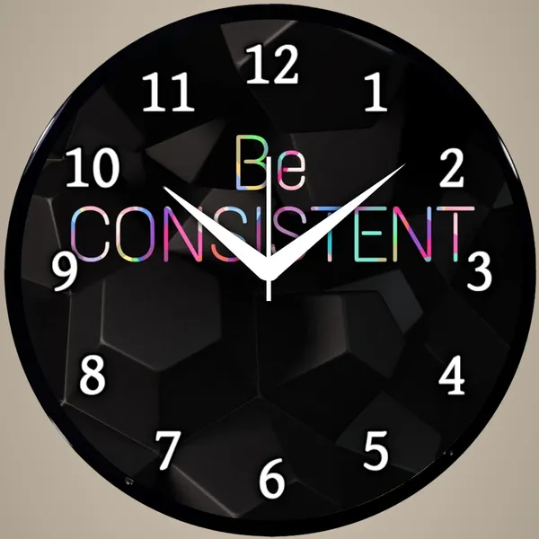 Multicolour_Decorative_Wall_Clock_26_X_26_X_6_Cm_-_Black_Round_Design_With_Motivational_Quote_Be_Consistent_-_Stylish_Wall_Decor_For_Home,_Bedroom,_Living_Room_&_Office