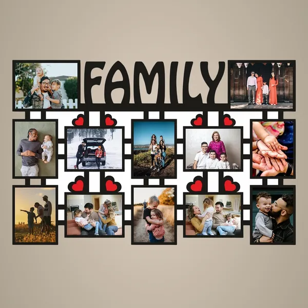 Multicolour_Medium_Density_Wood_Board_12_Rectangular_Photos_Customized_Family_Or_Name_Collage_Frame|Customized_For_Anniversary,_Birthday_And_All_Occasions_Frame_With_Name_12X18_Inch,_Family
