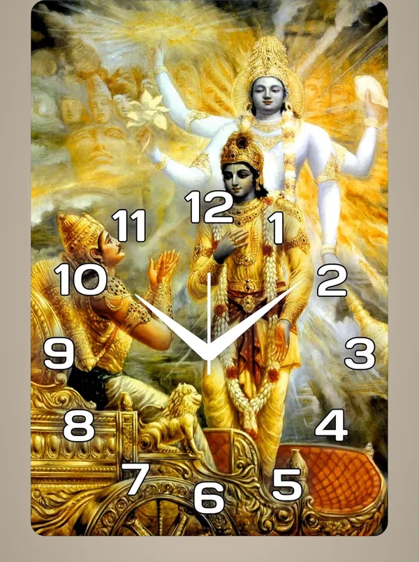 Multicolour_Bhagavad_Gita_Mdf_Wooden_Wall_Clock_|_12_X_18_Inch_Krishna_&_Arjuna_Religious_Decorative_Clock_For_Home,_Temple,_Office_&_Gifting