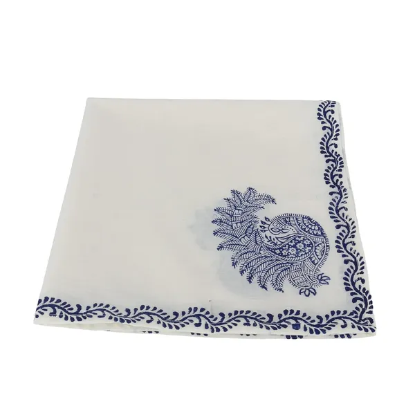 Indha_Hand_Block_Printed_Cotton_Napkin_Set|_Blue_Peacock_Block_Print|Handmade|Home_Utility