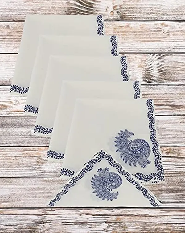 Indha_Hand_Block_Printed_Cotton_Napkin_Set|_Blue_Peacock_Block_Print|Handmade|Home_Utility