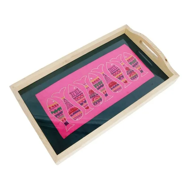 Indha_Handcrafted_Pine_Wood_Serving_Tray_–_Fish_Embroidery_on_Dupion_Silk_Under_Glass_|_Decorative_Tray_for_Dining_Table,_Coffee_Table,_Home_Decor_&_Gifting