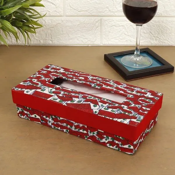 Indha_Handcrafted_Tissue_Paper_Holder_Box_|_Paper_Napkin_Holder_|_Tissue_Dispenser_Organizer_for_Car_Home_Hotel_Dinning_Table_(Huts_Print_Maroon)