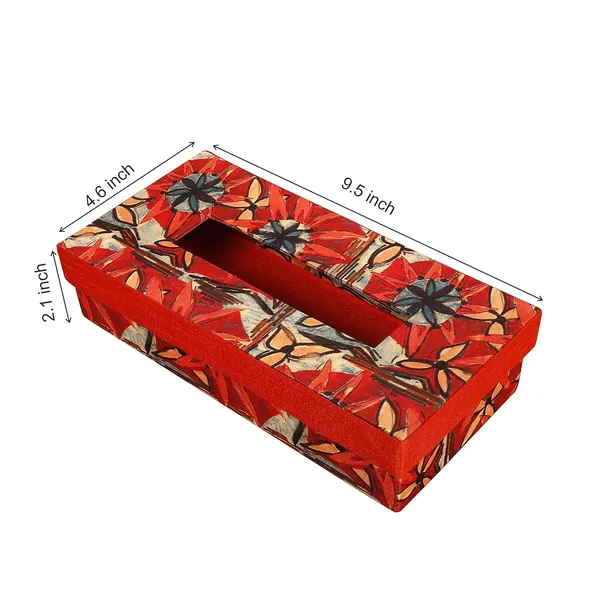 Indha_Handcrafted_Tissue_Paper_Holder_Box_for_Home,_Car_&_Office_|_Floral_Print_Napkin_Dispenser_|_Dupion_Silk_Organizer_with_100_Tissues_|_9_x_4.6_x_2.1_inch_|_Orange_Gift_Box