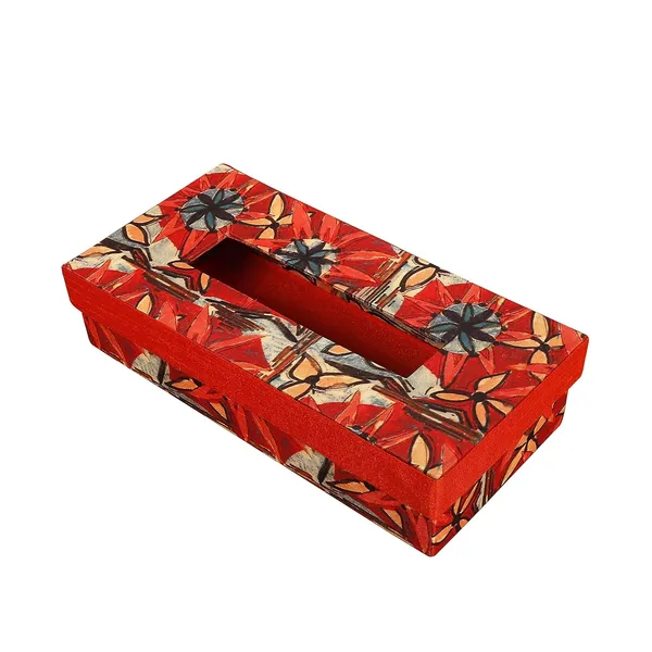 Indha_Handcrafted_Tissue_Paper_Holder_Box_for_Home,_Car_&_Office_|_Floral_Print_Napkin_Dispenser_|_Dupion_Silk_Organizer_with_100_Tissues_|_9_x_4.6_x_2.1_inch_|_Orange_Gift_Box