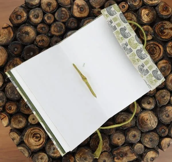 INDHA_Handcrafted_Recycled_Paper_Diary_-_Bird_and_Flower_Design_-_Off-White_Cotton_Cover_-_50_Pages_-_Eco-Friendly_-_Office,_Travel,_Home,_and_Corporate_Gifting