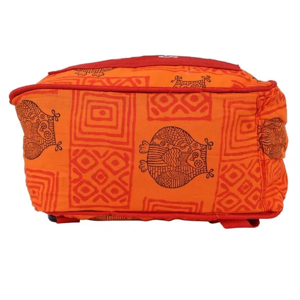 INDHA_Kids_Backpack_Bag_|_Handcrafted_Backpack_Bag_|_Orange_Cotton_Kids_Backpack_Bag_|_Hand_Block_Printed_Owl_And_Geometric_Design_Motif