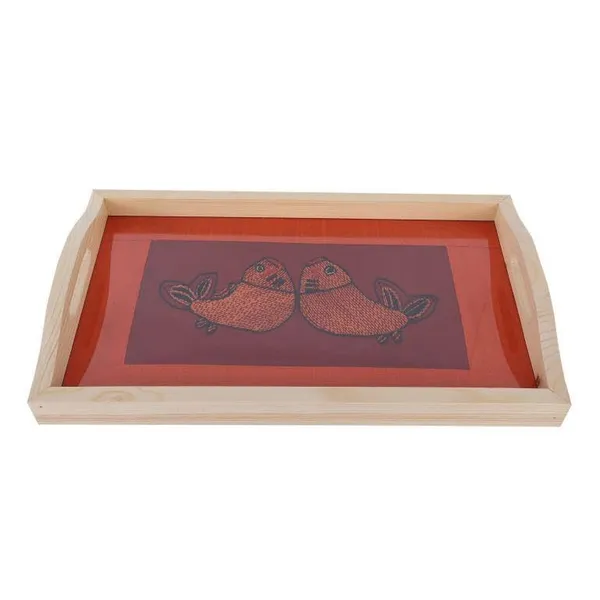 Indha_Handcrafted_Wooden_Serving_Tray_–_14.0_X_8.0_Inch_|_Dual_Fish_Embroidery_on_Dupion_Silk_Under_Glass_|_Pine_Wood_Frame_|_Decorative_Tray_for_Coffee_Table,_Housewarming,_Diwali_Gift