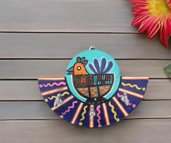 INDHA_Hand_Painted_Wooden_Key_Holder_for_Wall_|_Stylish_Handmade_Key_Stand_with_3_Hooks_(Bird_Design)_|_Eco-Friendly_Home_&_Office_Decor_Gift