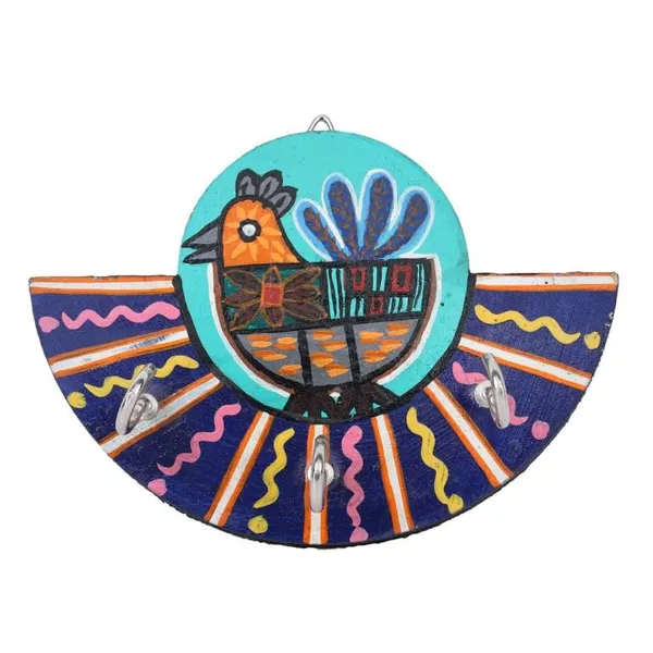 INDHA_Hand_Painted_Wooden_Key_Holder_for_Wall_|_Stylish_Handmade_Key_Stand_with_3_Hooks_(Bird_Design)_|_Eco-Friendly_Home_&_Office_Decor_Gift