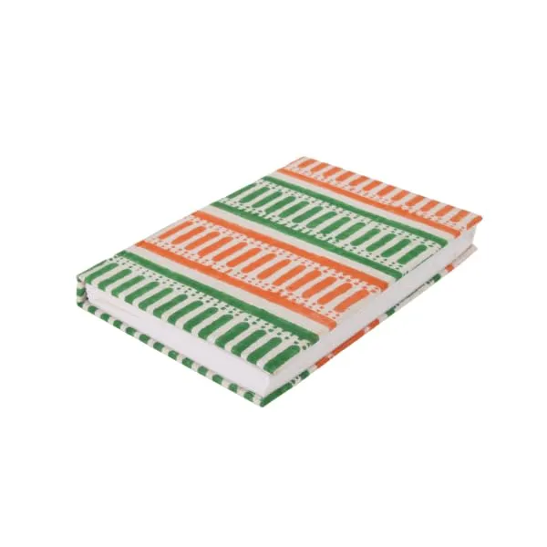 INDHA_Tri-colour_Block_Printed_Diary_|_Handmade_Tri-Colour_Recycled_Paper_Diary_|_50_Plain_Pages_|_5.0_x_7.0_inches_|_Tri-colour_Corporate_Gift_Diary_|_Independence_&_Republic_Day_Gifts