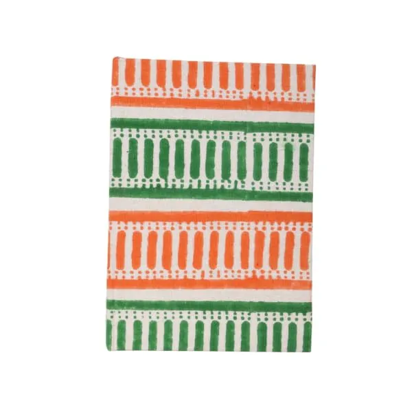INDHA_Tri-colour_Block_Printed_Diary_|_Handmade_Tri-Colour_Recycled_Paper_Diary_|_50_Plain_Pages_|_5.0_x_7.0_inches_|_Tri-colour_Corporate_Gift_Diary_|_Independence_&_Republic_Day_Gifts