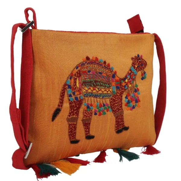 Multicolour_Camel_Embroidery_Sling_Bag