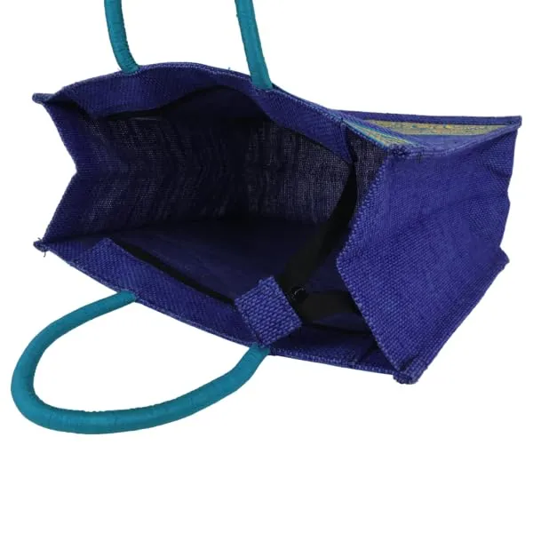 INDHA_Jute_Handbag_Blue_With_Sky_Blue_Lace_Border_|_Jute_Gift_Bags_|_Jute_Lunch_Bag_|_Jute_Tiffin_Bag