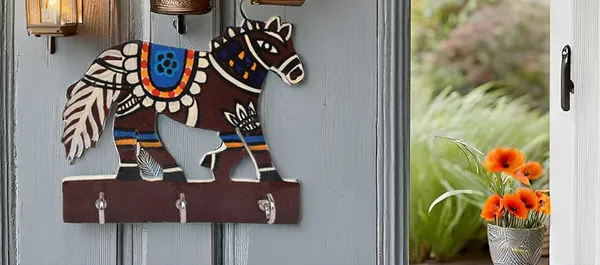 INDHA_Hand_Painted_Horse_Design_Key_Holder_|_Multicolor_Wall_Key_Organizer_|_Eco-Friendly_Reprocessed_Wood_|_Handmade_&_Handcrafted_|_Decorative_&_Gift-Worthy_Key_Hanger_for_Home_&_Office