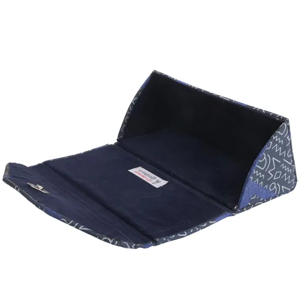 INDHA_Eyewear_Case_|_Handcrafted_Eyewear_Case_|_Steel_Grey_Dupion_Silk_Eyewear_Case_|_White_And_Blue_Abstract_Line_Pattern_Design_Digitally_Printed