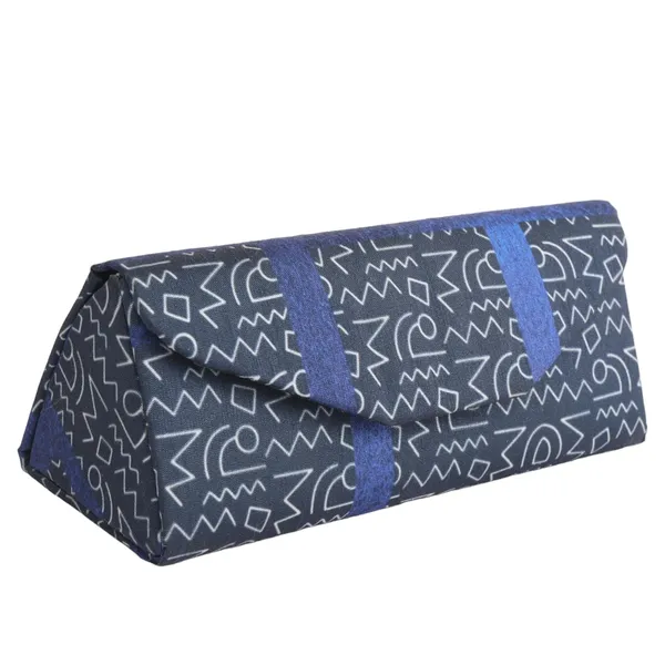 INDHA_Eyewear_Case_|_Handcrafted_Eyewear_Case_|_Steel_Grey_Dupion_Silk_Eyewear_Case_|_White_And_Blue_Abstract_Line_Pattern_Design_Digitally_Printed