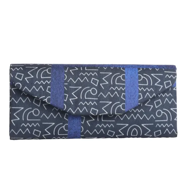 INDHA_Eyewear_Case_|_Handcrafted_Eyewear_Case_|_Steel_Grey_Dupion_Silk_Eyewear_Case_|_White_And_Blue_Abstract_Line_Pattern_Design_Digitally_Printed